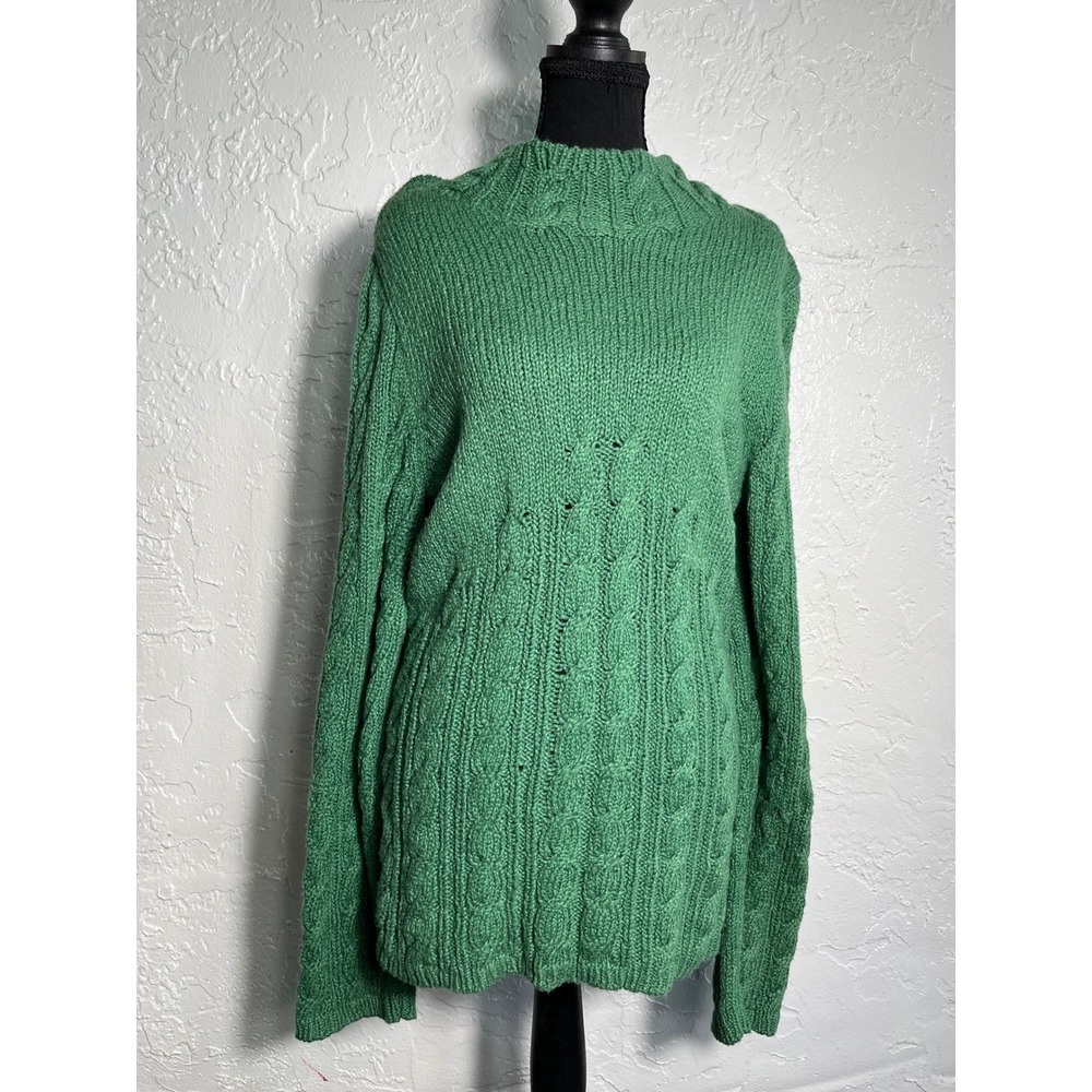 Indigenous Organic Cotton Cable Knit Sweater L Green Made in Peru